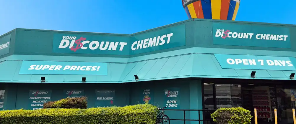 Your Discount Chemist superstore storefront with hot air balloon
